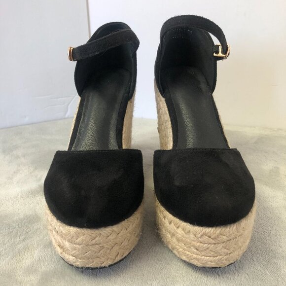 NWOT Black Suede Platform Wedge Espadrilles Size 36 (5.5 US) - Picture 3 of 16